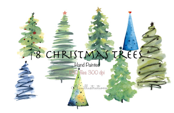 8 Christmas Trees Set Illustrations for Handmade Creations