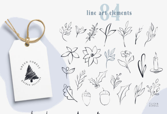 Abstract Christmas Floral Line Art for Illustrations