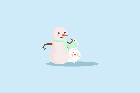 Blue Background Snowman Christmas Illustration