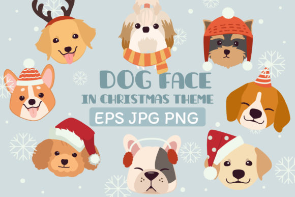 Bundle of Dog Face in Christmas Theme Illustrations