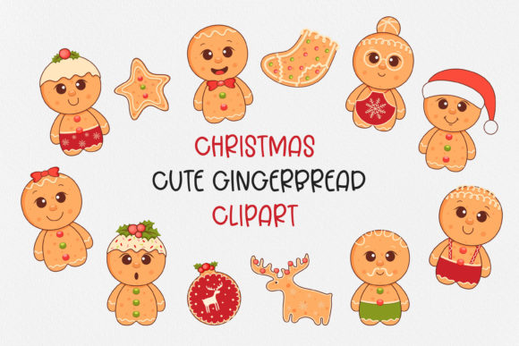 Christmas Cute Gingerbread Clipart for Illustrations