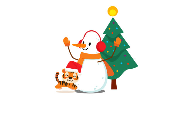 Christmas Cute Tigers Snowman Design Illustrations