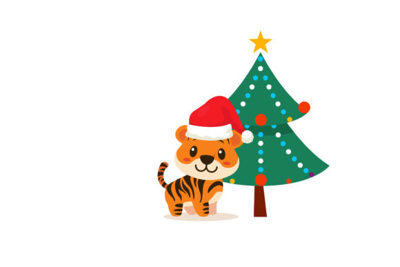 Christmas Cute Tigers Winter Season Art Illustrations