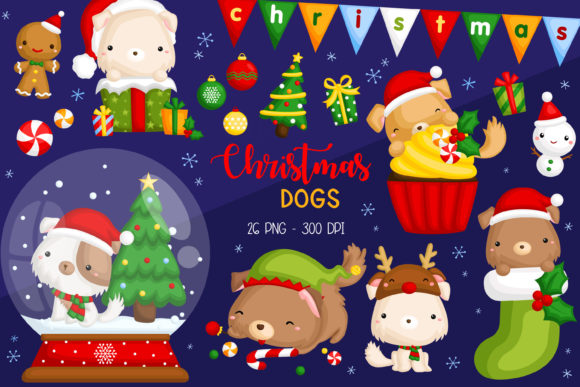 Christmas Dogs Clipart Illustrations for Branding and Marketing