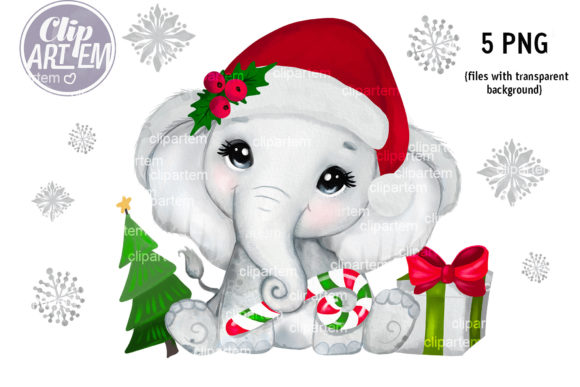 Christmas Elephant Girl PNG Clip Art for Local Branding