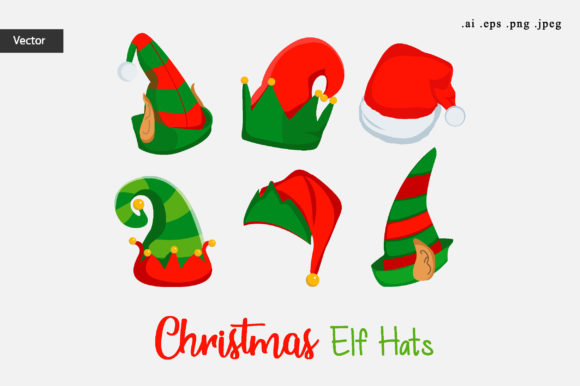 Christmas Elf Hats Set Illustrations for Crafting