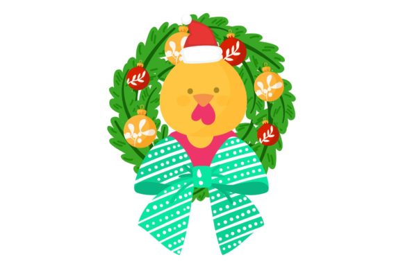 Christmas Floral Wreath with Animal Illustration for Branding