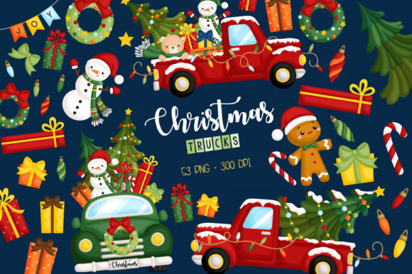 Christmas Holiday Truck Clipart Illustrations
