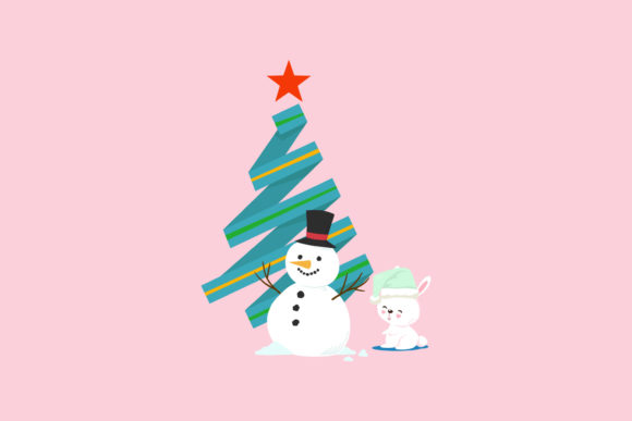 Christmas Illustration Snowman Rabbits for Handmade Creations
