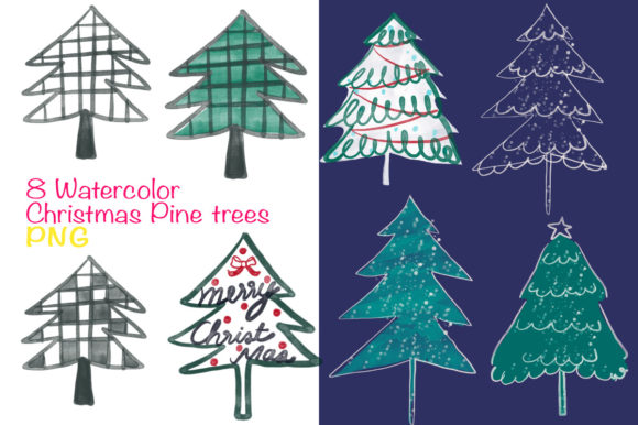 Christmas Pine Tree Watercolour Elements for Branding and Packaging