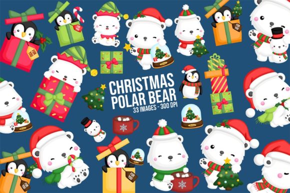 Christmas Polar Bear Clipart for Blog and Website Design