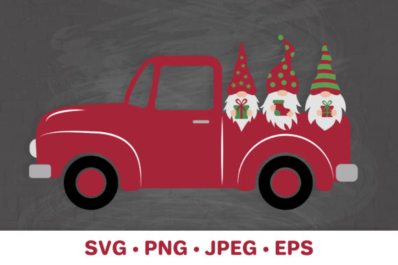 Christmas Retro Truck with Gnomes Illustrations