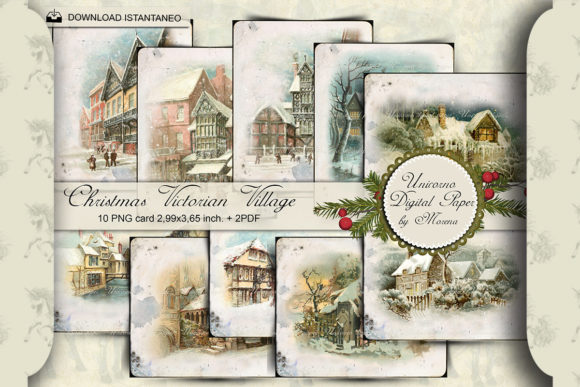 Christmas Victorian Village Cards Illustrations for Local Branding