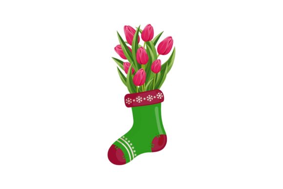 Christmas Warm Sock with Flower Tulip Illustration