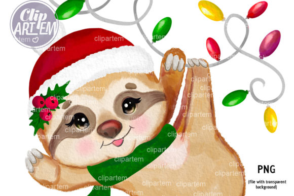 Cute Christmas Girl Sloth PNG Clip Art for Handmade Projects