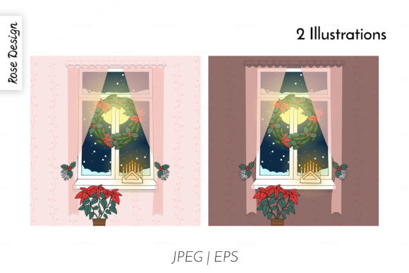 Decorated Christmas Window Illustration for Branding and Packaging