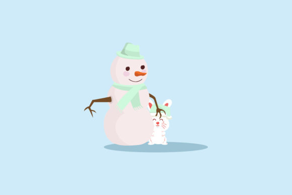 Merry Christmas Snowman Rabbit Design Illustrations