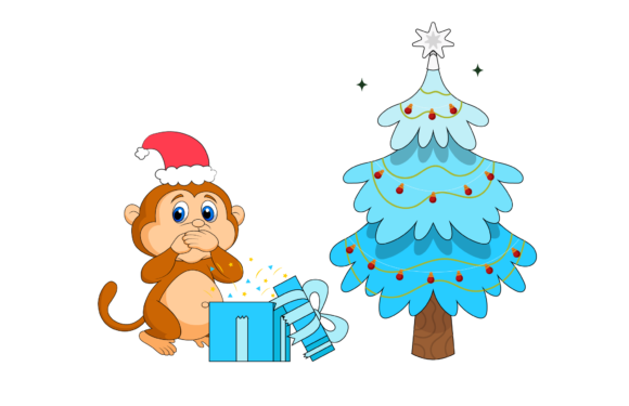 Monkey Christmas Illustration Animal for Creative Design