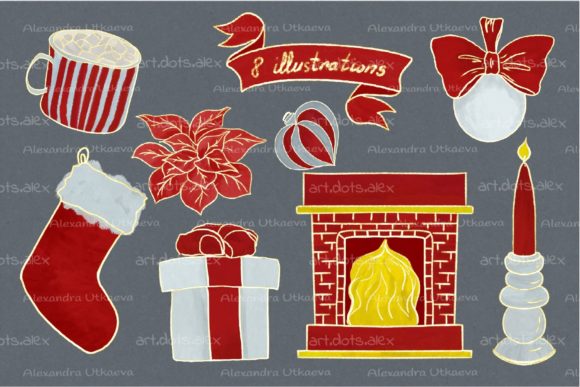 Set of Red Christmas Illustrations for Creative Projects