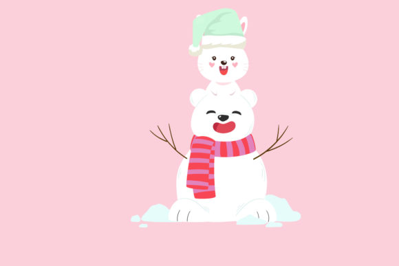 Snowman Celebration Christmas Rabbits Illustrations