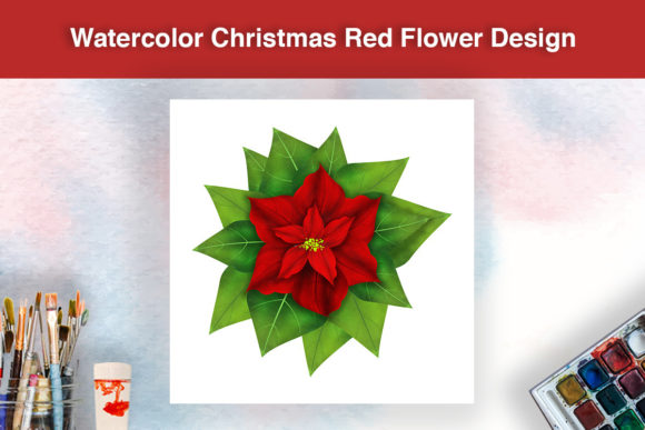 Watercolor Christmas Red Flower Design for Blog and Web Use
